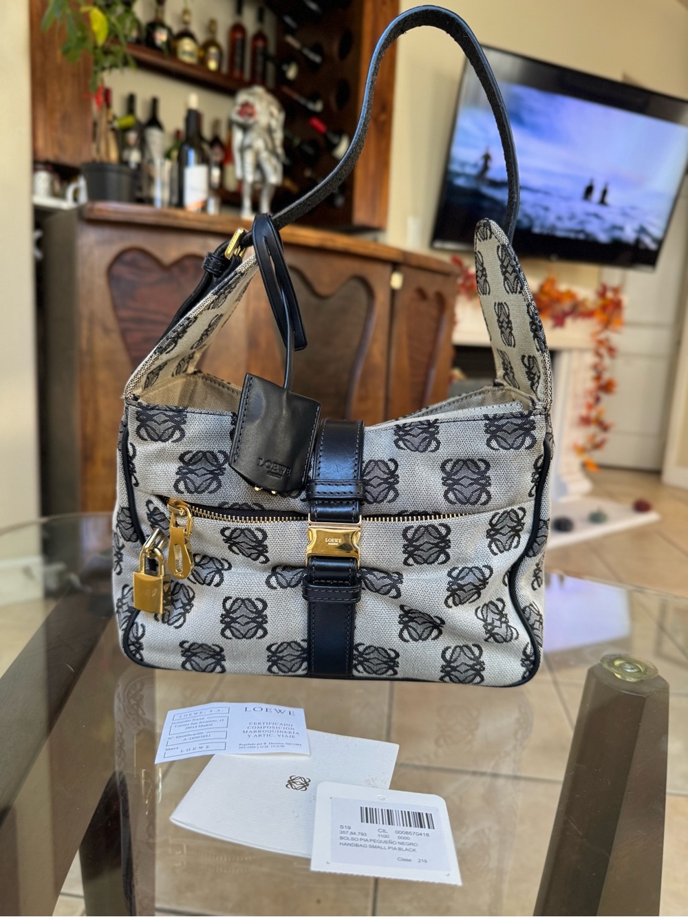 Loewe Anagram Black Canvas Shoulder Bag